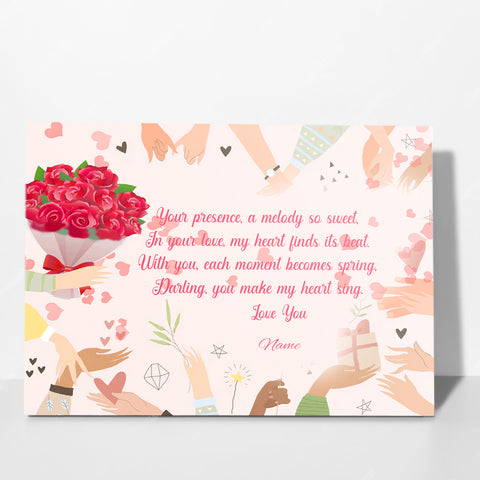 Image of Personalized Valentine Canvas, Your Presence Custom Name Canvas, Customized Valentine's Day Gifts
