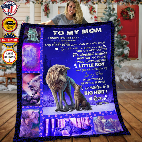 Image of Personalized Mom Blanket, Custom Wolf Mom Blanket, Message Blanket, Mother Blanket, Blanket For Mom From Son, Mother's Day Gift