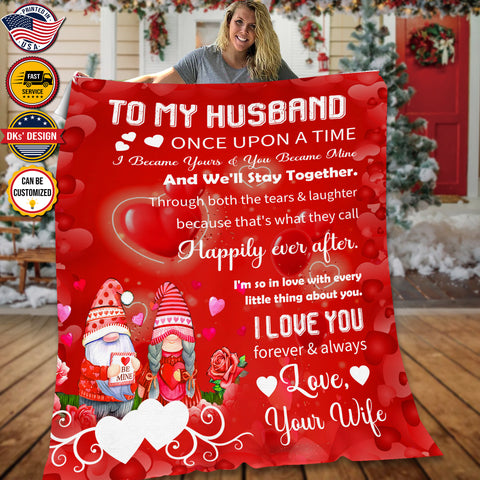 Image of Personalized Valentine Blanket, Custom Valentine Gnomes Be Mine Blanket, To My Husband Blanket, Message Blanket, Valentine's Gift