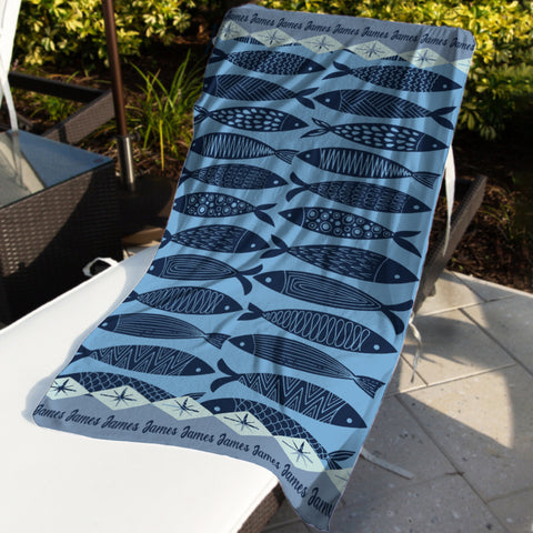 Image of Personalized Name Abstract Fish Ocean Animals Beach Towel
