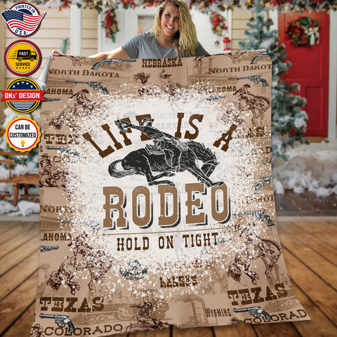 Image of Personalized Cowboy Blanket, Custom Cowboy Blanket, Life Is A Rodeo Hold On Tight Blanket, Christmas Cowboy Blanket, Christmas Gifts