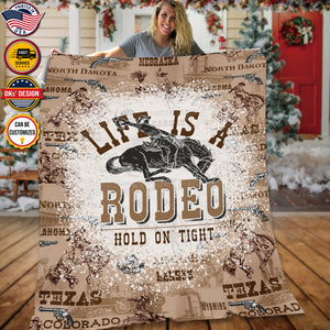 Personalized Cowboy Blanket, Custom Cowboy Blanket, Life Is A Rodeo Hold On Tight Blanket, Christmas Cowboy Blanket, Christmas Gifts