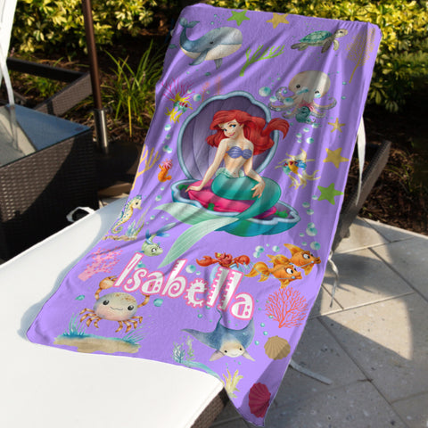 Image of Personalized Name Princess Mermaid Under The Sea Beach Towel
