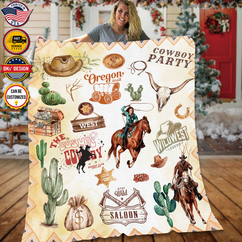 Image of Personalized Cowboy Blanket, Custom Wild West Oregon Trail Blanket, Christmas Cowboy Blanket, Birthday Gifts, Christmas Gifts