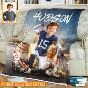 Personalized Name & Photo Winner American Football Blanket, Sport Blanket, Football Lover Gift
