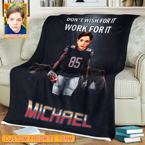 Personalized Name & Photo Don't Wish For It Work For It American Football Blanket, Sport Blanket, Football Lover Gift