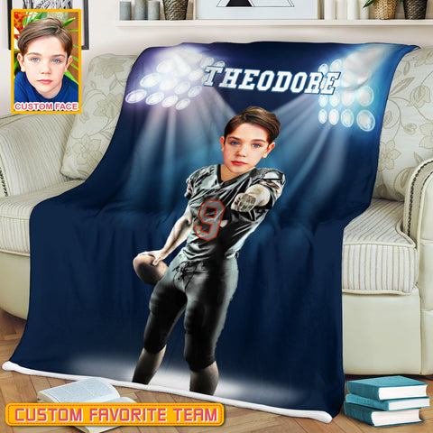 Image of Personalized Name & Photo Under The Spotlight American Football Blanket, Sport Blanket, Football Lover Gift