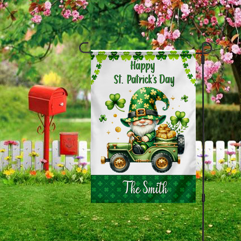 Image of Personalized St. Patrick's Day Flag, Custom Name Flag, Double Side Garden Flag, Clove Gnome Flag,