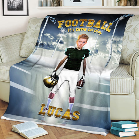 Image of Personalized Name & Photo It's Time To Play American Football Blanket, Sport Blanket, Football Lover Gift
