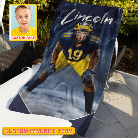 Image of Personalized Name & Photo Dynamic Particle Creative American Football Beach Towel