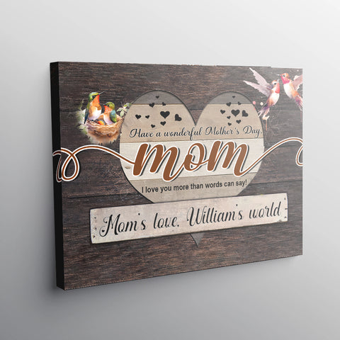 Image of Personalized Name Mom Canvas, Hummingbird Mom From Son Canvas for Mom for Mother, Customized Mother's Day Gifts