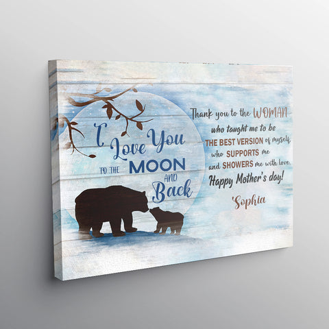 Image of Personalized Name Mom Canvas, Bear Mom And Child Canvas for Mom for Mother, Customized Mother's Day Gifts