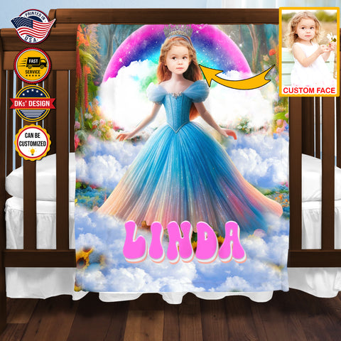Image of Personalized Sunflower Forest Princess Custom Face And Custom Name Blanket, Girl Blanket, Princess Blanket for Girl, Gift For Daughter