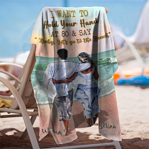 Image of Personalized Name Baby Let's Go To The Beach Couple Beach Towel