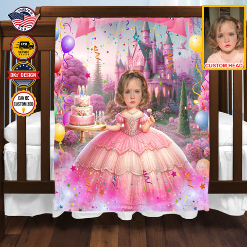 Image of Personalized Baby Birthday Blanket, Custom Royal Girl Birthday Bliss Blanket, Fairy Tale Girl Blanket, Baby Shower Gift, Christmas Gifts