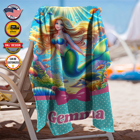 Image of Personalized Name The Little Mermaid Under The Sea Beach Towel