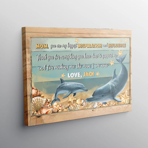Image of Personalized Name Mom Canvas, Dolphin Mom And Son Canvas for Mom for Mother, Customized Mother's Day Gifts