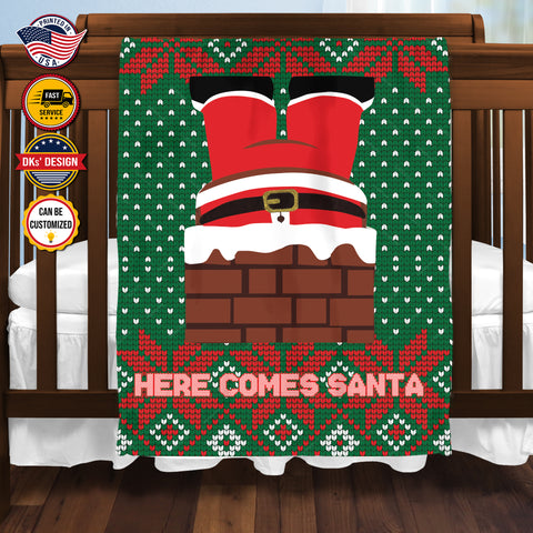 Image of Personalized Christmas Blanket, Here Come Santa Custom Name Blanket, Santa Claus Blanket, Baby Christmas Blanket, Christmas Gifts