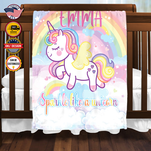 Image of Personalized Sparkle Like A Unicorn Custom Name Blanket, Personalized Kid Blanket, Baby First Christmas, Christmas Baby Blanket, Christmas Gifts