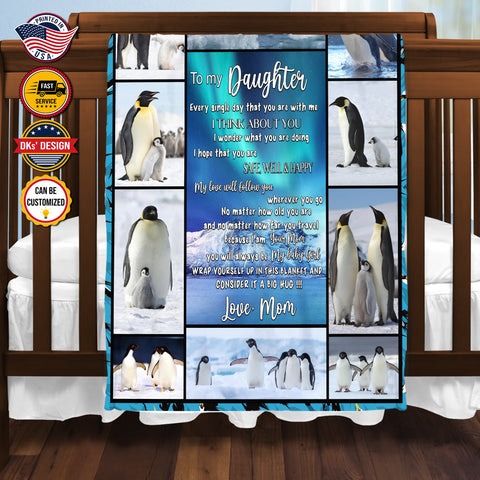Image of Personalized Penguin To My Daughter Blanket, Message Blanket, Daughter Blanket, Family Penguin Blanket, Blanket for Girl for Daughter
