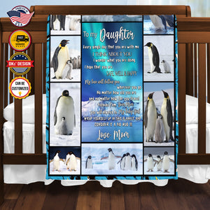 Personalized Penguin To My Daughter Blanket, Message Blanket, Daughter Blanket, Family Penguin Blanket, Blanket for Girl for Daughter
