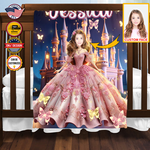 Image of Personalized Fairytale Blanket, Royal Reverie Princess Blanket, Custom Face And Name Blanket, Girl Blanket,Princess Blanket for Girl, Gift For Daughter