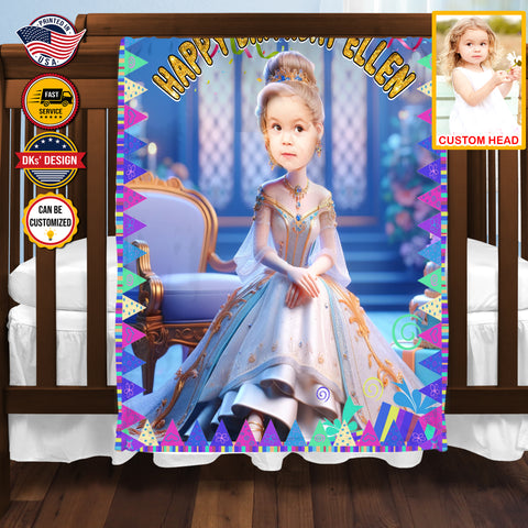 Image of Personalized Baby Birthday Blanket, Custom Princess With Birthday Cake Blanket, Fairy Tale Girl Blanket, Baby Shower Gift, Christmas Gifts