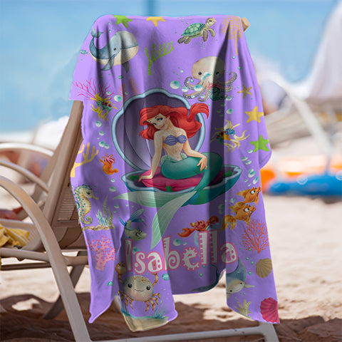 Image of Personalized Name Princess Mermaid Under The Sea Beach Towel