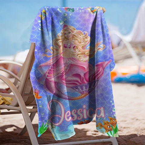 Image of Personalized Name Princess Mermaid Custom Name Beach Towel