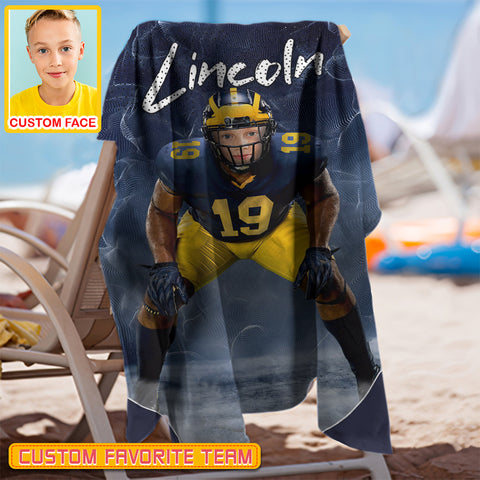 Image of Personalized Name & Photo Dynamic Particle Creative American Football Beach Towel