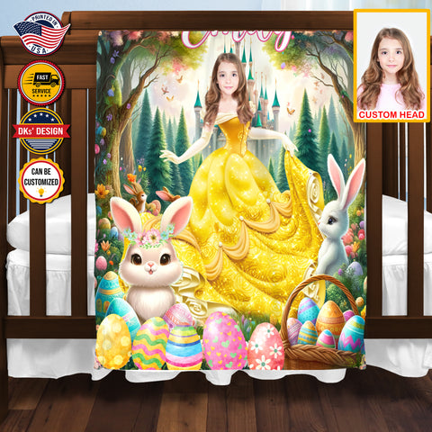Image of Personalized Easter Blanket, Easter Eggs In The forest Custom Face And Name Blanket, Blanket for Easter Day, Princess Blanket for Girl, Easter Gift