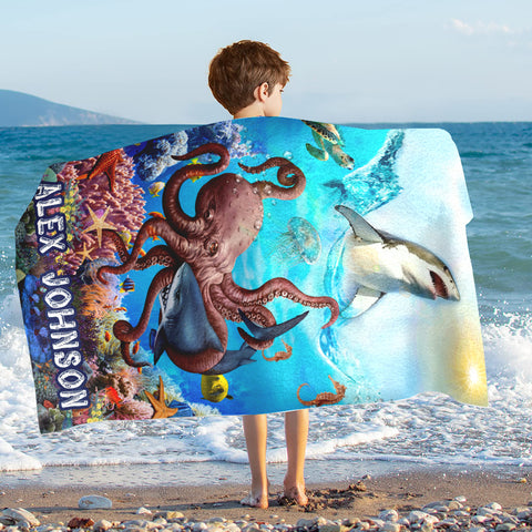 Image of Personalized Name Shark Under The Sea Creature Beach Towel