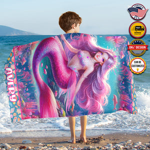 Personalized Name Princess Mermaid Beauty Ocean Beach Towel