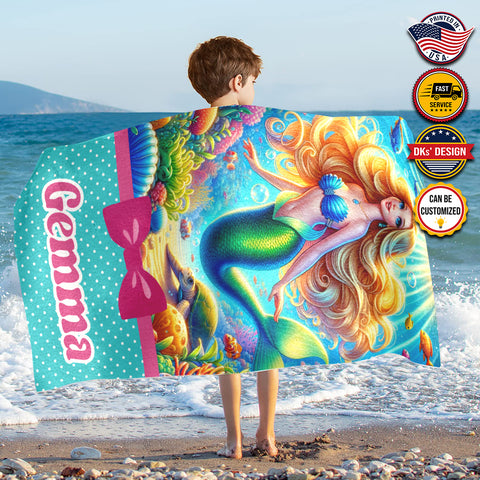 Image of Personalized Name The Little Mermaid Under The Sea Beach Towel