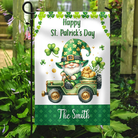 Image of Personalized St. Patrick's Day Flag, Custom Name Flag, Double Side Garden Flag, Clove Gnome Flag,