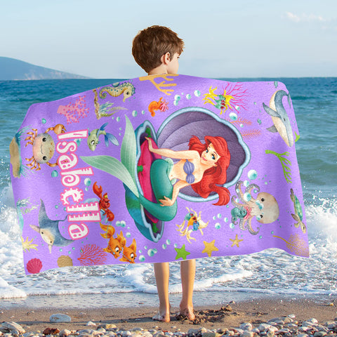 Image of Personalized Name Princess Mermaid Under The Sea Beach Towel