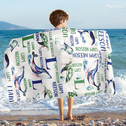 Image of Personalized Name Under The Sea Animal Beach Towel