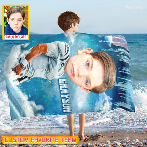 Image of Personalized Name & Photo Ice Big Face American Football Beach Towel, Sport Beach Towel