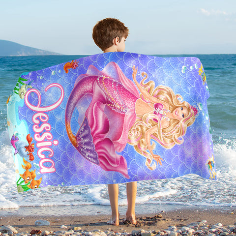 Image of Personalized Name Princess Mermaid Custom Name Beach Towel