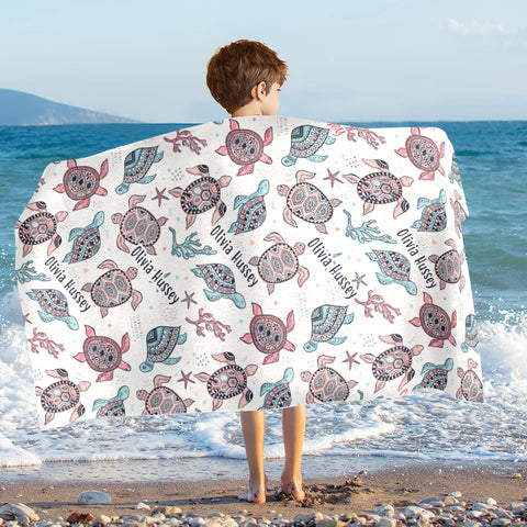 Image of Personalized Name Ocean Sea Turtles Lovers Sea Animal Beach Towel