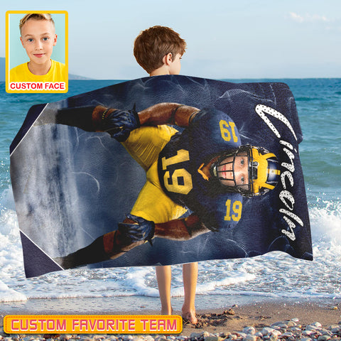 Image of Personalized Name & Photo Dynamic Particle Creative American Football Beach Towel