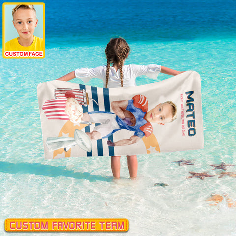 Image of Personalized Name & Photo Kick It Win The Day American Football Beach Towel, Sport Beach Towel, Football Lover Gift