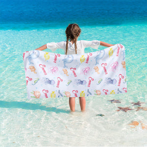 Personalized Name Under The Sea Colorful Ocean Animals Beach Towel