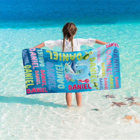 Image of Personalized Name Sea Animals Under The Sea Initial Beach Towel