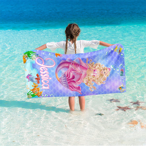 Image of Personalized Name Princess Mermaid Custom Name Beach Towel