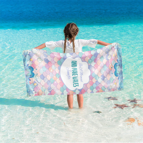 Image of Personalized Name Be A Mermaid And Make Waves Beach Towel