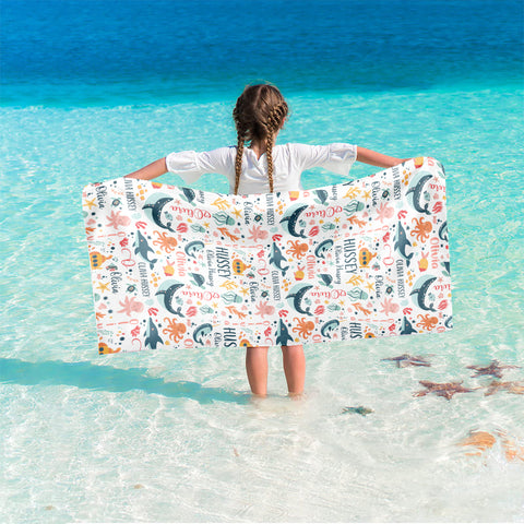 Image of Personalized Name Under The Sea Ocean Animals Beach Towel