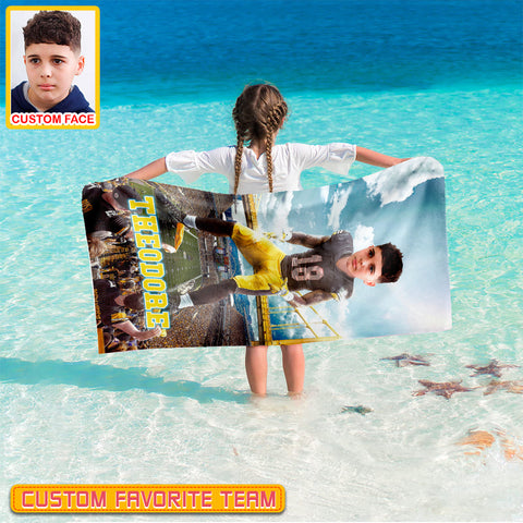 Image of Personalized Name & Photo Big Star American Football Beach Towel, Sport Beach Towel