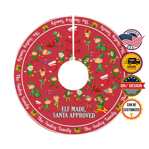 Image of Personalized Name Tree Skirt, Christmas Elf Made Santa Approved Tree Skirt, 44″× 44″ Tree Skirt, Christmas Tree Decorations, Christmas Gifts