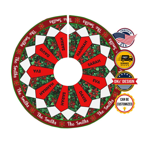 Image of Personalized Name Christmas Tree Skirt, Family Names Tree Skirt, Christmas Tree Skirt 44″× 44″, Christmas Gift